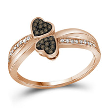  10k Rose Gold Womens Round Brown Diamond Heart Ring 1/10 Cttw