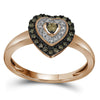 10k Rose Gold Womens Round Brown Diamond Heart Ring 1/4 Cttw