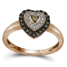 10k Rose Gold Womens Round Brown Diamond Heart Ring 1/4 Cttw