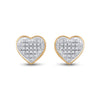 10k Yellow Gold Womens Round Diamond Heart Earrings 1/6 Cttw