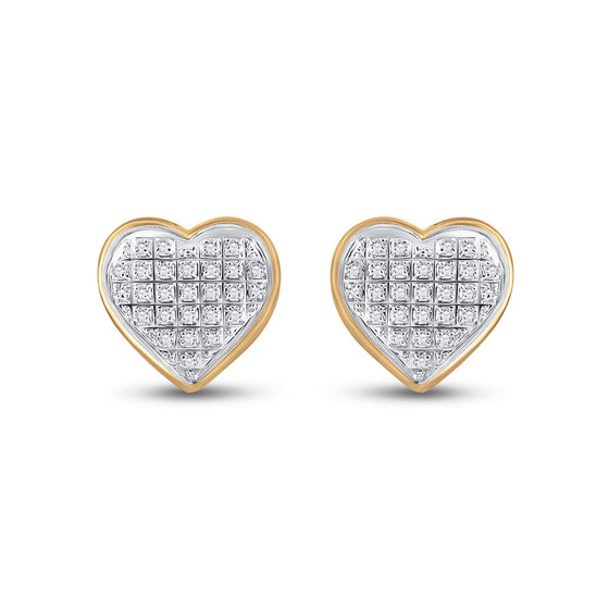 10k Yellow Gold Womens Round Diamond Heart Earrings 1/6 Cttw