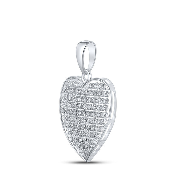 10k White Gold Womens Round Diamond Heart Pendant 1/4 Cttw