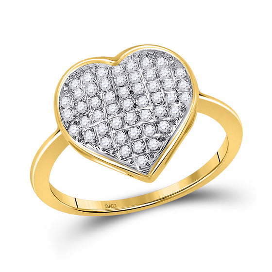 10k Yellow Gold Womens Round Diamond Heart Ring 1/6 Cttw