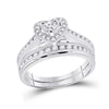 10k White Gold His Hers Round Diamond Heart Matching Wedding Set 1 Cttw