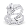 10k White Gold His Hers Round Diamond Heart Matching Wedding Set 1 Cttw