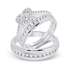  10k White Gold His Hers Round Diamond Heart Matching Wedding Set 1 Cttw
