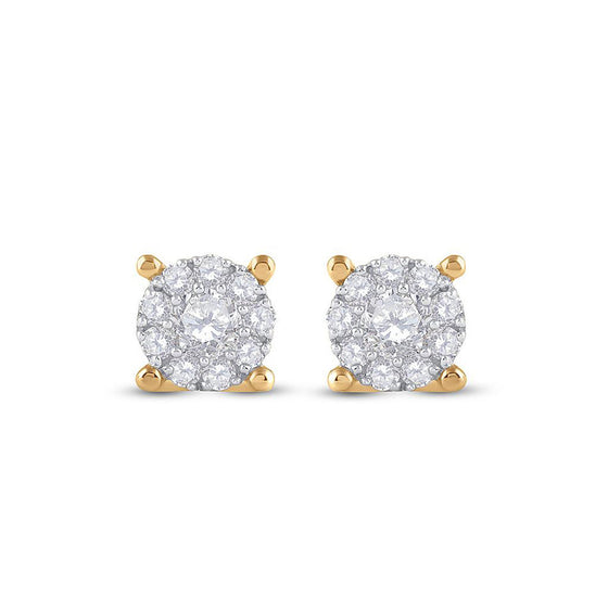 14k Yellow Gold Womens Round Diamond Cluster Earrings 1/2 Cttw