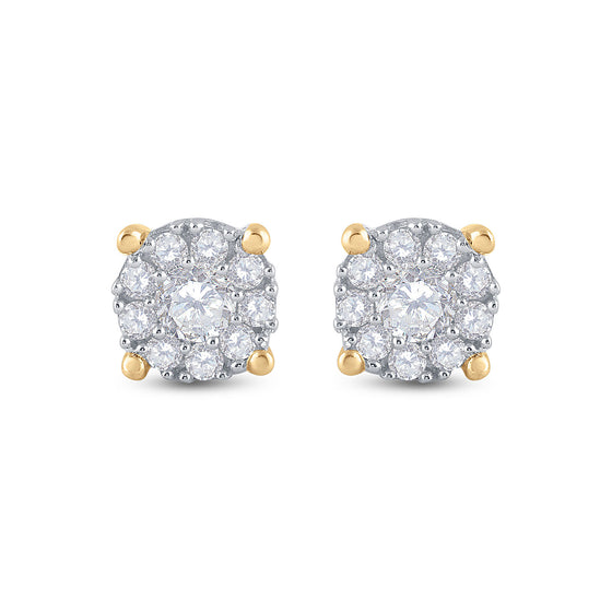 14k Yellow Gold Womens Round Diamond Halo Earrings 3/4 Cttw