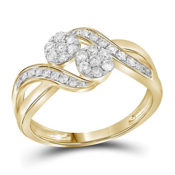 14k Yellow Gold Round Diamond 2-stone Bridal Wedding Engagement Ring 1/2 Cttw