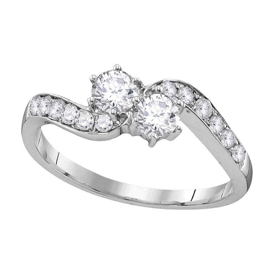 10k White Gold Round Diamond 2-stone Bridal Wedding Engagement Ring 5/8 Cttw