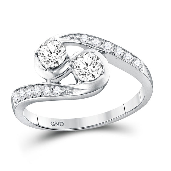 10k White Gold Round Diamond 2-stone Bridal Wedding Engagement Ring 5/8 Cttw