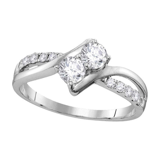 10k White Gold Round Diamond 2-stone Bridal Wedding Engagement Ring 5/8 Cttw