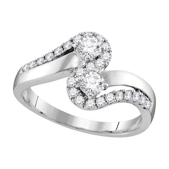 10k White Gold Round Diamond 2-stone Bridal Wedding Engagement Ring 3/4 Cttw