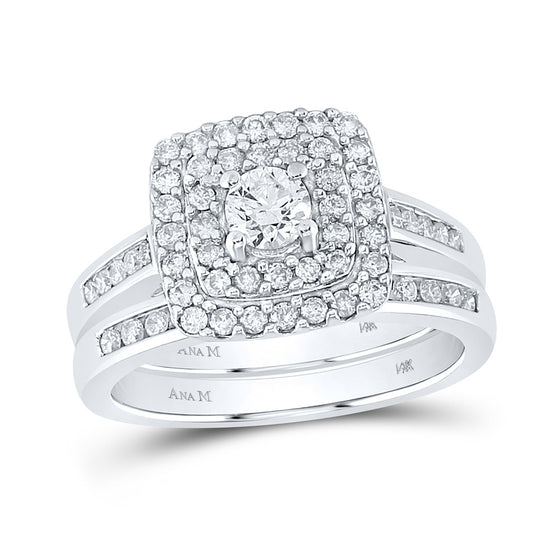 14k White Gold Round Diamond Bridal Wedding Ring Band Set 1 Cttw