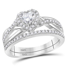  14k White Gold Heart Diamond Bridal Wedding Ring Band Set 7/8 Cttw