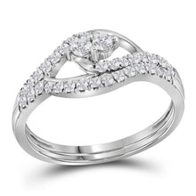  10k White Gold Round Diamond 2-Stone Bridal Wedding Ring Band Set 1/2 Cttw