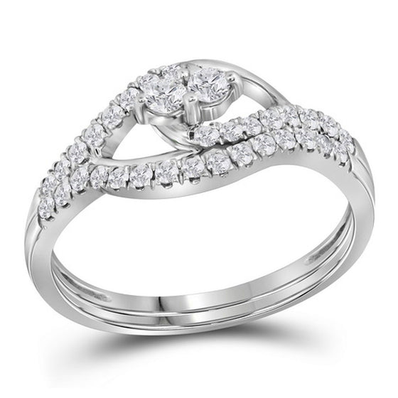 10k White Gold Round Diamond 2-Stone Bridal Wedding Ring Band Set 1/2 Cttw