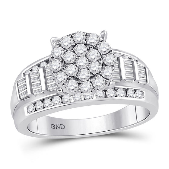10k White Gold Round Diamond Cluster Bridal Wedding Engagement Ring 1 Cttw