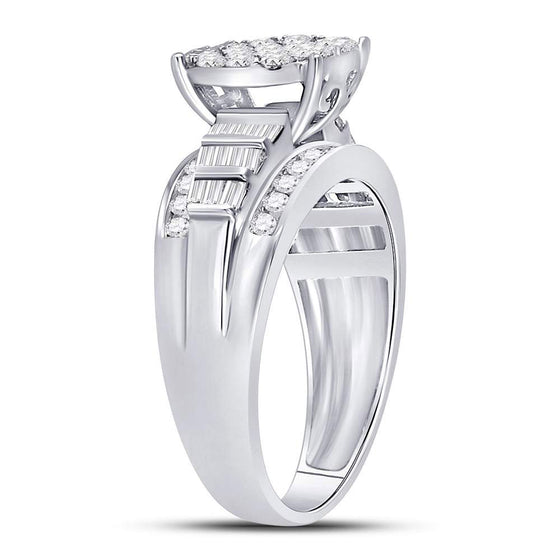 10k White Gold Round Diamond Cluster Bridal Wedding Engagement Ring 1 Cttw