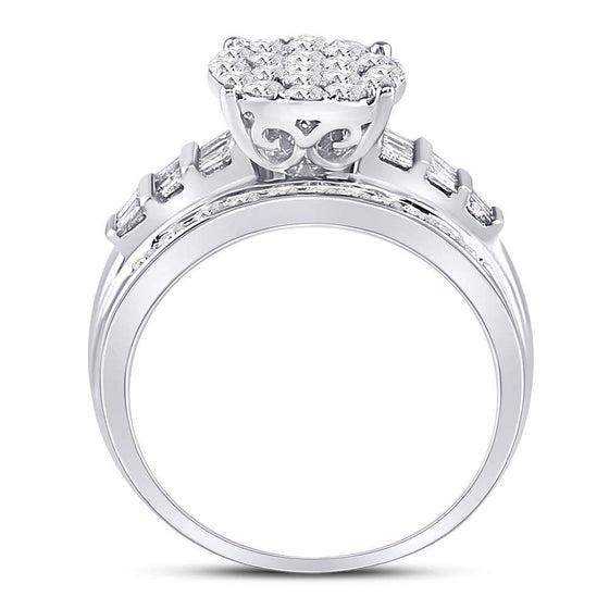 10k White Gold Round Diamond Cluster Bridal Wedding Engagement Ring 1 Cttw