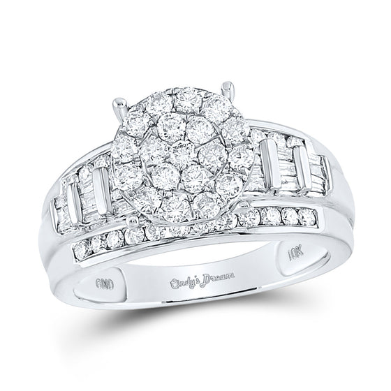 10k White Gold Round Diamond Cluster Bridal Wedding Engagement Ring 1 Cttw