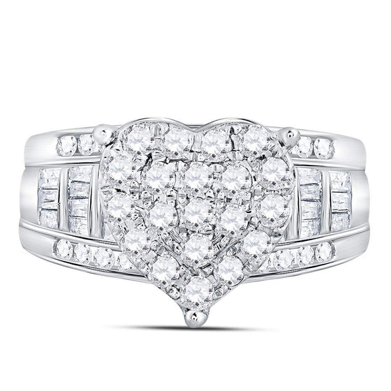 10k White Gold Round Diamond Heart Bridal Wedding Engagement Ring 1 Cttw
