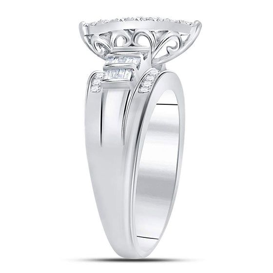 10k White Gold Round Diamond Heart Bridal Wedding Engagement Ring 1 Cttw