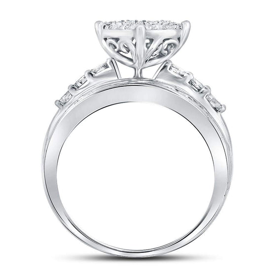 10k White Gold Round Diamond Heart Bridal Wedding Engagement Ring 1 Cttw