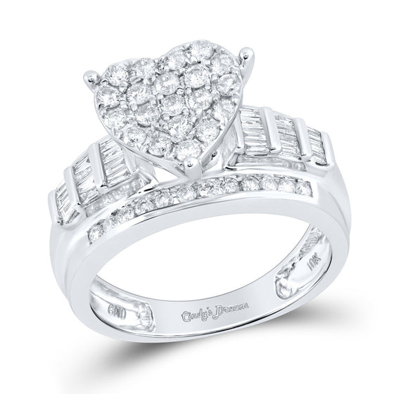10k White Gold Round Diamond Heart Bridal Wedding Engagement Ring 1 Cttw