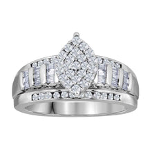  10k White Gold Round Diamond Cluster Bridal Wedding Engagement Ring 1 Cttw