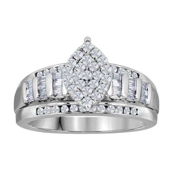 10k White Gold Round Diamond Cluster Bridal Wedding Engagement Ring 1 Cttw