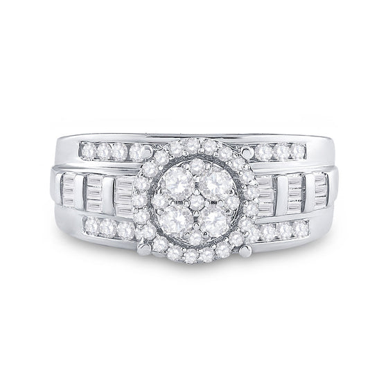 10k White Gold Round Diamond Cluster Bridal Wedding Engagement Ring 1 Cttw