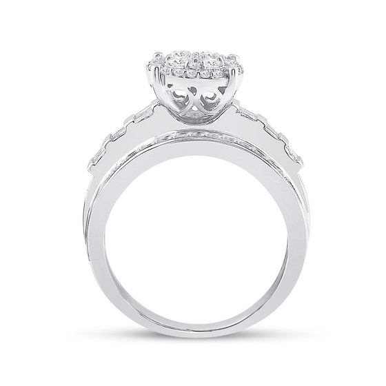 10k White Gold Round Diamond Cluster Bridal Wedding Engagement Ring 1 Cttw
