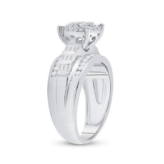 10k White Gold Round Diamond Cluster Bridal Wedding Engagement Ring 1 Cttw