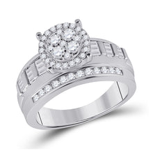  10k White Gold Round Diamond Cluster Bridal Wedding Engagement Ring 1 Cttw