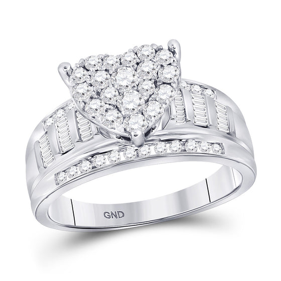 10k White Gold Round Diamond Heart Bridal Wedding Engagement Ring 1 Cttw