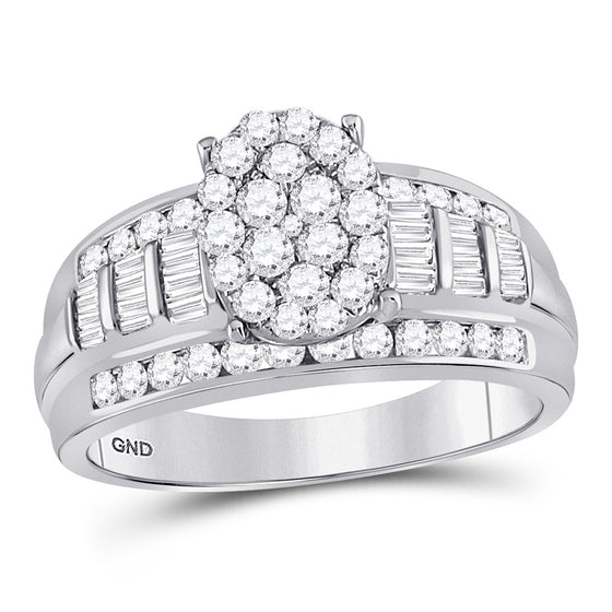 10k White Gold Diamond Oval Cluster Bridal Wedding Engagement Ring 1 Cttw