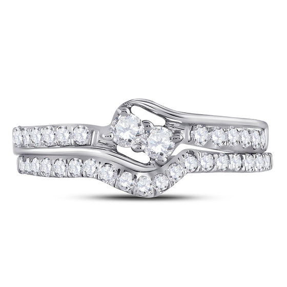 10k White Gold Round Diamond 2-stone Bridal Wedding Ring Band Set 1/2 Cttw