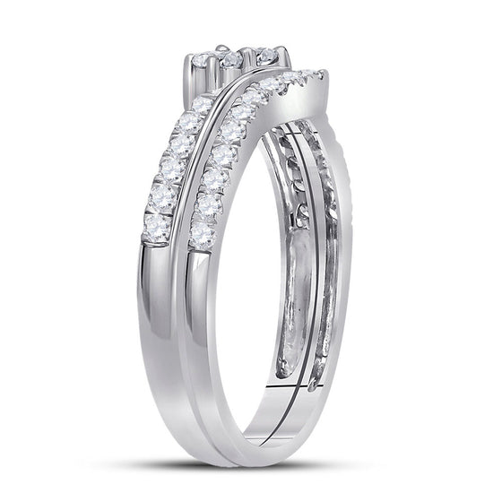 10k White Gold Round Diamond 2-stone Bridal Wedding Ring Band Set 1/2 Cttw