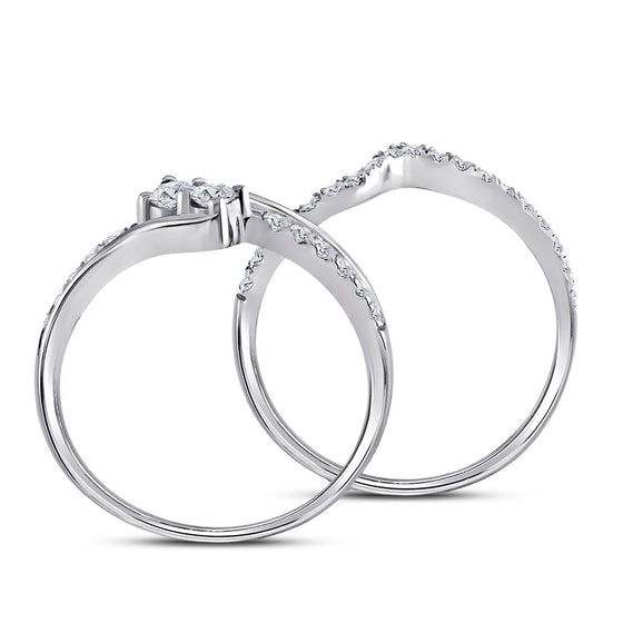 10k White Gold Round Diamond 2-stone Bridal Wedding Ring Band Set 1/2 Cttw