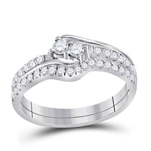  10k White Gold Round Diamond 2-stone Bridal Wedding Ring Band Set 1/2 Cttw