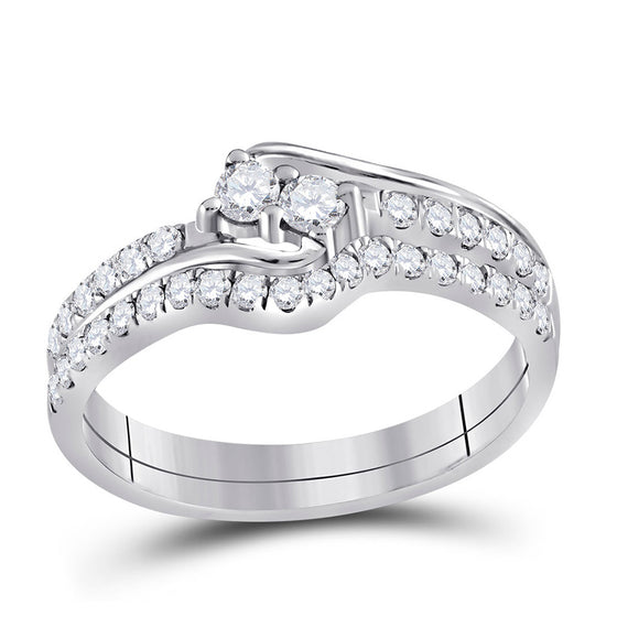 10k White Gold Round Diamond 2-stone Bridal Wedding Ring Band Set 1/2 Cttw