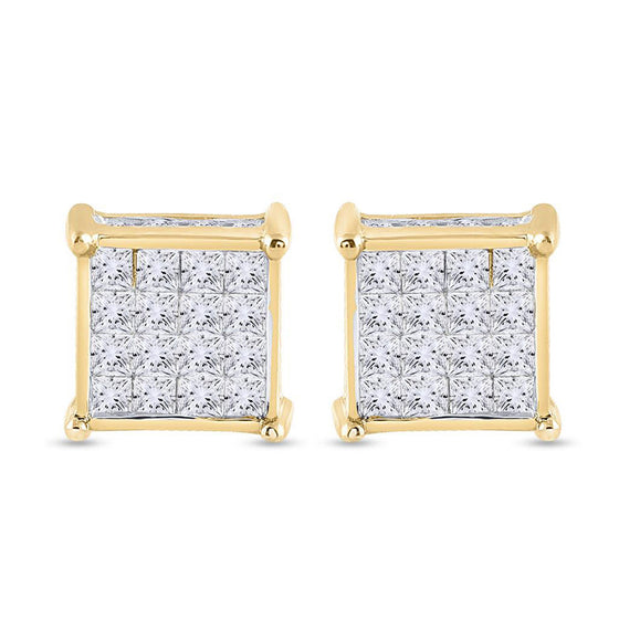 14k Yellow Gold Womens Princess Diamond Square Earrings 3/4 Cttw