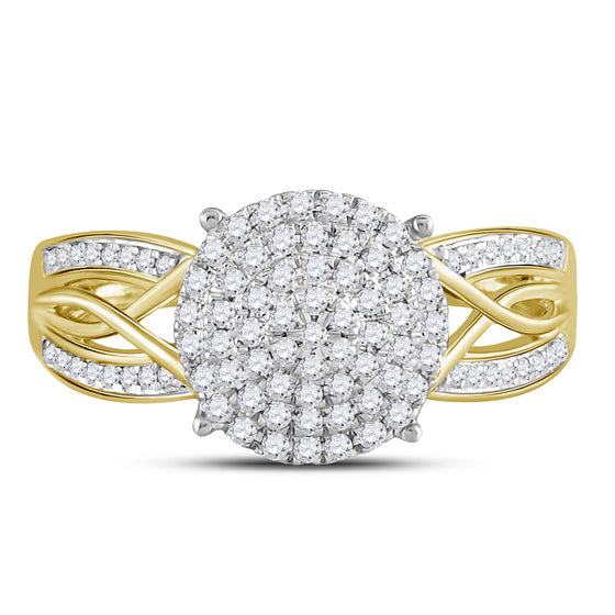 10k Yellow Gold Womens Round Diamond Circle Cluster Ring 3/8 Cttw