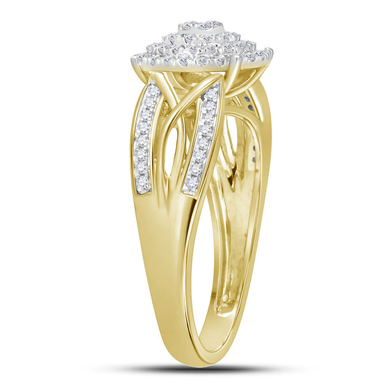 10k Yellow Gold Womens Round Diamond Circle Cluster Ring 3/8 Cttw