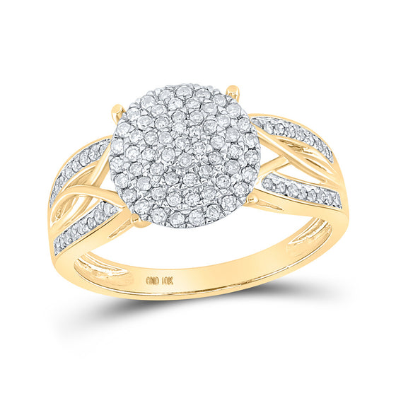 10k Yellow Gold Womens Round Diamond Circle Cluster Ring 3/8 Cttw