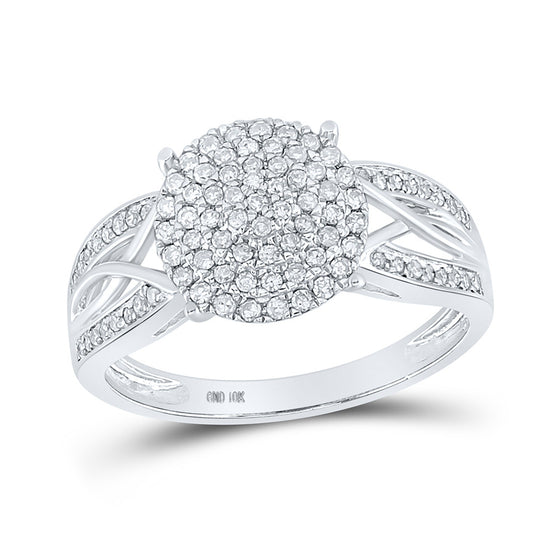 10k White Gold Womens Round Diamond Circle Cluster Ring 3/8 Cttw