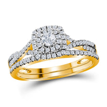  10k Yellow Gold Round Diamond Halo Bridal Wedding Ring Band Set 1/2 Cttw