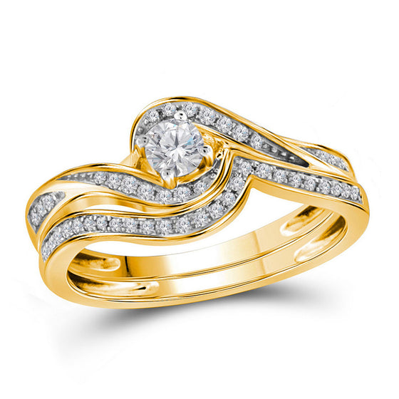 10k Yellow Gold Round Diamond Bridal Wedding Ring Band Set 1/3 Cttw