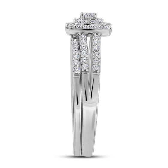 10k White Gold Round Diamond Split-shank Bridal Wedding Ring Band Set 1/2 Cttw